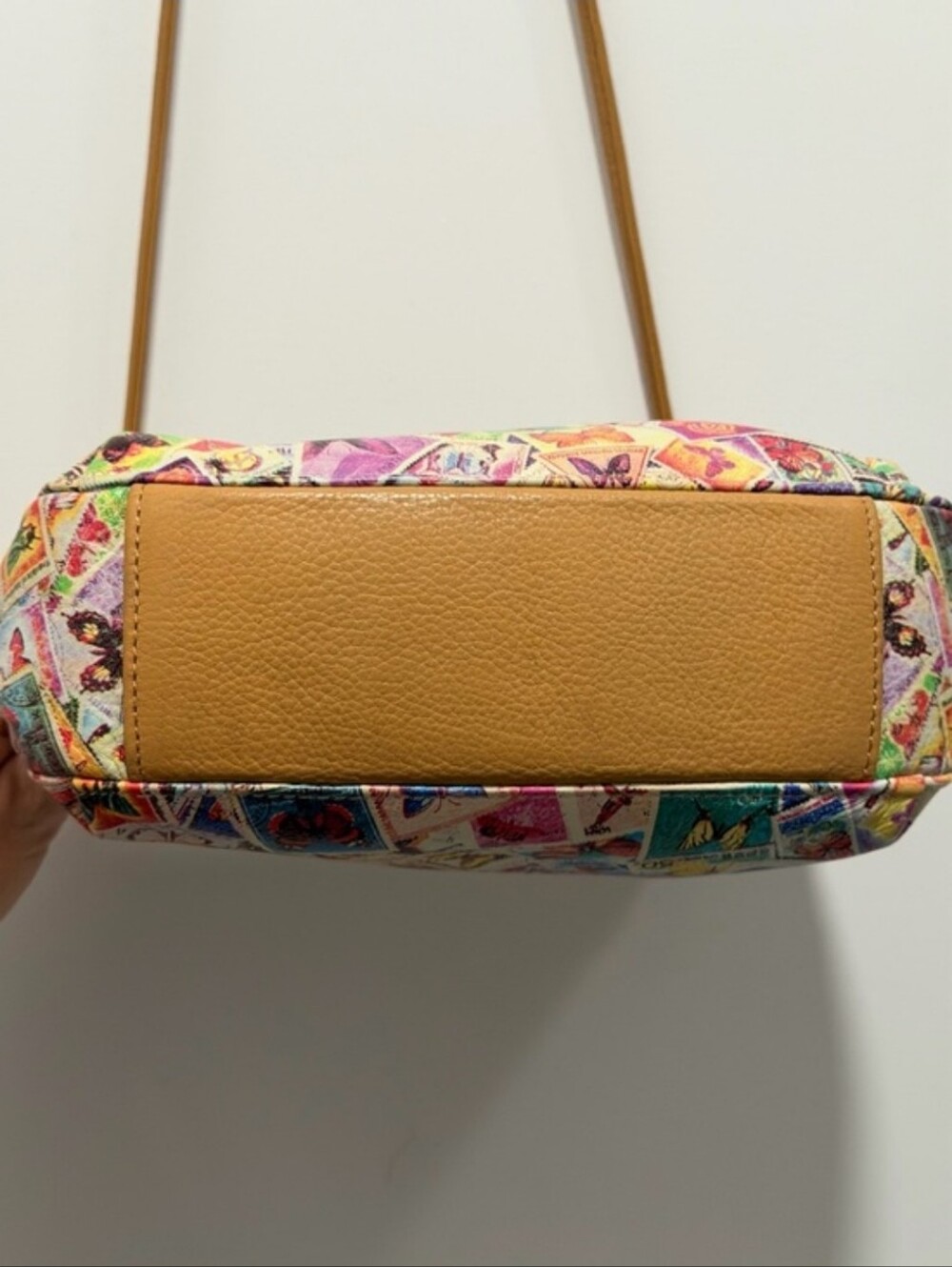 Vintage Fossil Butterfly Stamp Crossbody Bag Handbag Tan Multicolor Leather Y2K - Picture 4 of 10